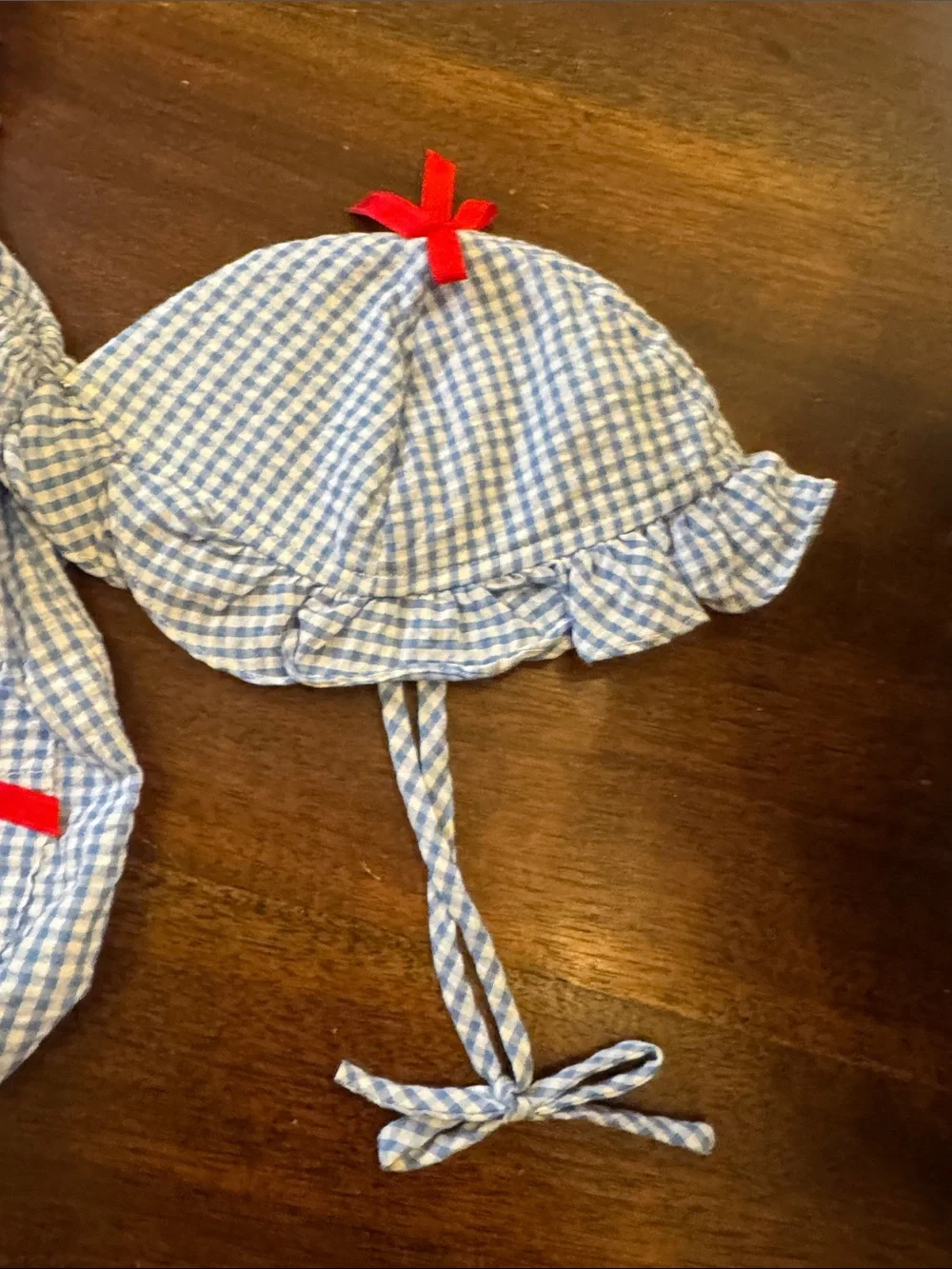 Baby you’re it! Children's Blue Gingham Floral Bubble Romper with Matching Hat